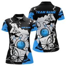 Load image into Gallery viewer, Custom Blue Butterflies Bowling Shirt for Men Women Team Bowling Polo&amp;Quater Zip MBL76