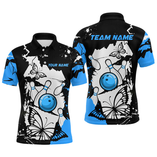 Custom Blue Butterflies Bowling Shirt for Men Women Team Bowling Polo&Quater Zip MBL76