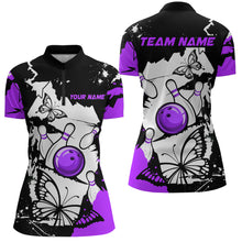 Load image into Gallery viewer, Custom Purple Butterflies Bowling Shirt for Men Women Team Bowling Polo&amp;Quater Zip MBL76