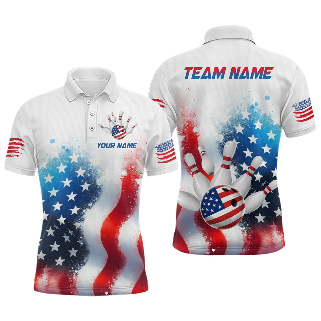 American Flag Bowling Shirts Custom Bowling Shirt for Women Men Patriotic Bowling Polo MBL04