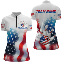 Load image into Gallery viewer, American Flag Bowling Shirts Custom Bowling Shirt for Women Men Patriotic Bowling Polo MBL04