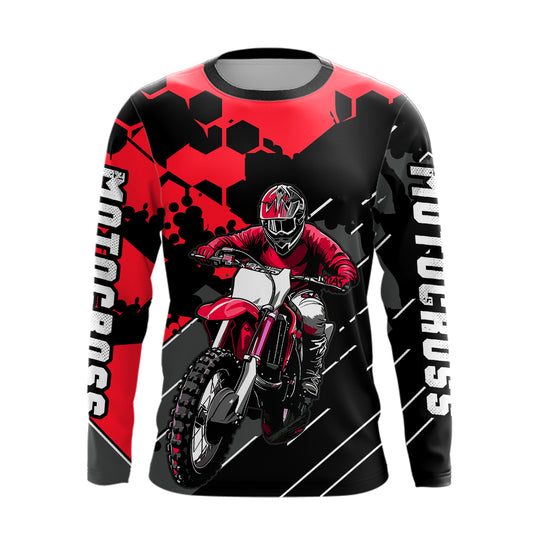 Motocross Racing Jersey Red Upf30+ Motorcycle Dirt Bike Jersey Off-Road Shirt Men Kid Women XM298