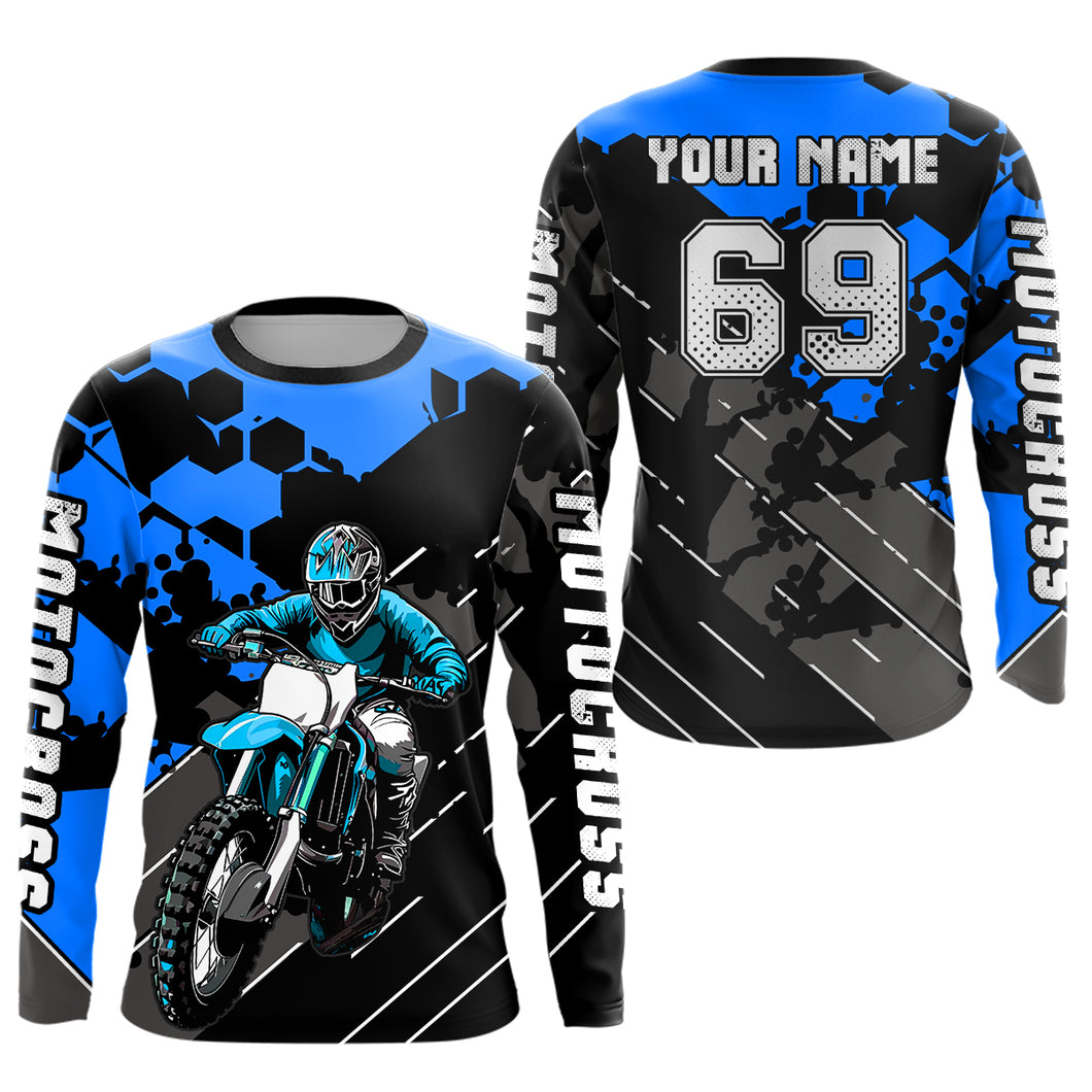 Motocross Racing Jersey Blue Upf30+ Motorcycle Dirt Bike Jersey Off-Road Shirt Men Kid Women XM298