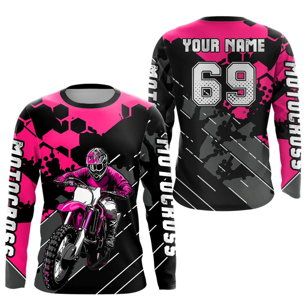 Motocross Racing Jersey Pink Upf30+ Motorcycle Dirt Bike Jersey Off-Road Shirt Men Kid Women XM298