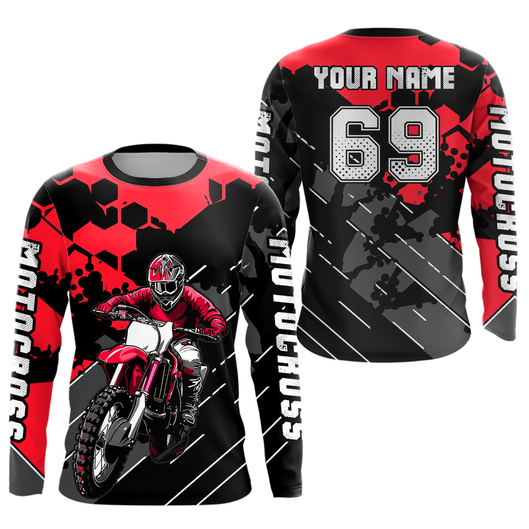 Motocross Racing Jersey Red Upf30+ Motorcycle Dirt Bike Jersey Off-Road Shirt Men Kid Women XM298