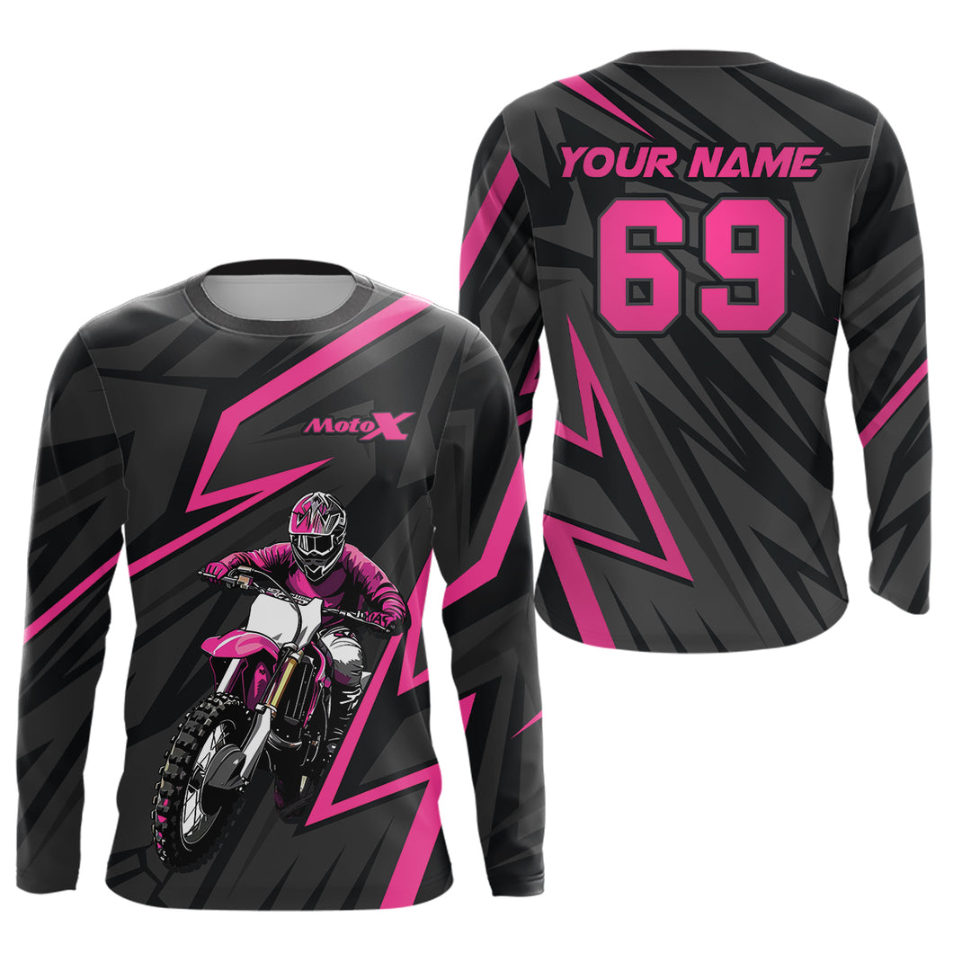 Custom Motocross Racing Jersey Pink Dirt Bike Shirt Kid Men Women Off-road Shirt XM305