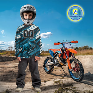Dinosaur Motocross Jersey Custom Blue Dirt Bike Shirts for Men Kid Women Upf30+ XM351