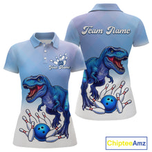 Load image into Gallery viewer, Blue Dinosaur Bowling Shirts for Men Women Custom Team Bowling Jerseys Polo and Zip Shirt MBL162