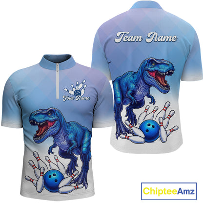 Blue Dinosaur Bowling Shirts for Men Women Custom Team Bowling Jerseys Polo and Zip Shirt MBL162
