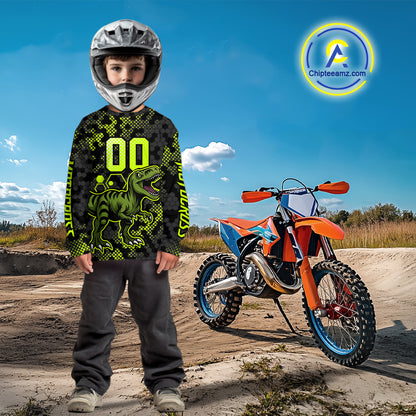 Custom Dinosaur Motocross Racing Jersey Green Dirt Bike Jersey for Men Kid Women XM387