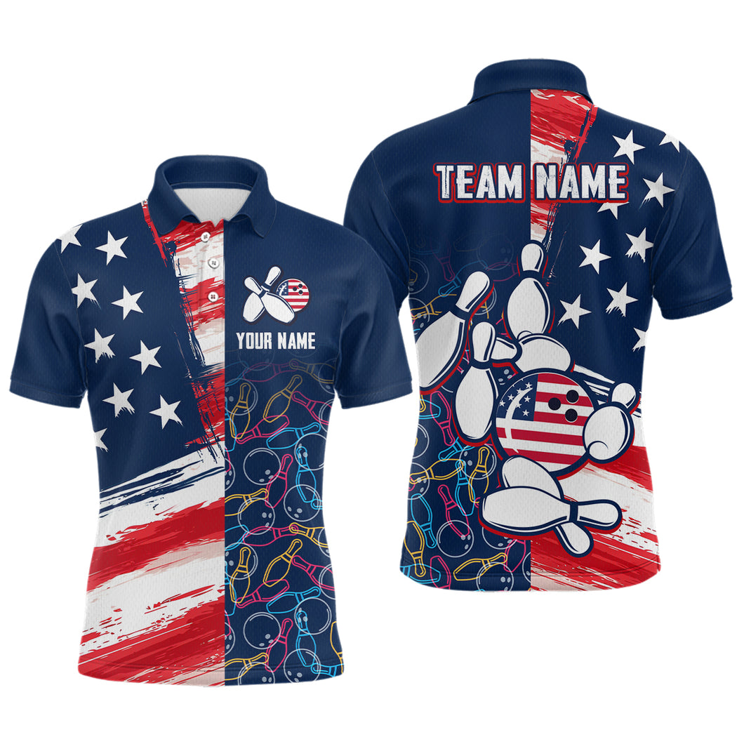 American Flag Bowling Shirts Patriotic Bowling Shirt for Men Women Polo&1/4 Zip Shirt MBL21