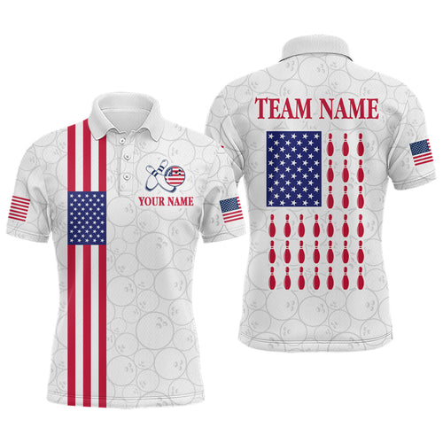 Patriotic Bowling Shirt for Men Women Team Custom White Bowling Polo & 1/4 Zip Shirt MBL23