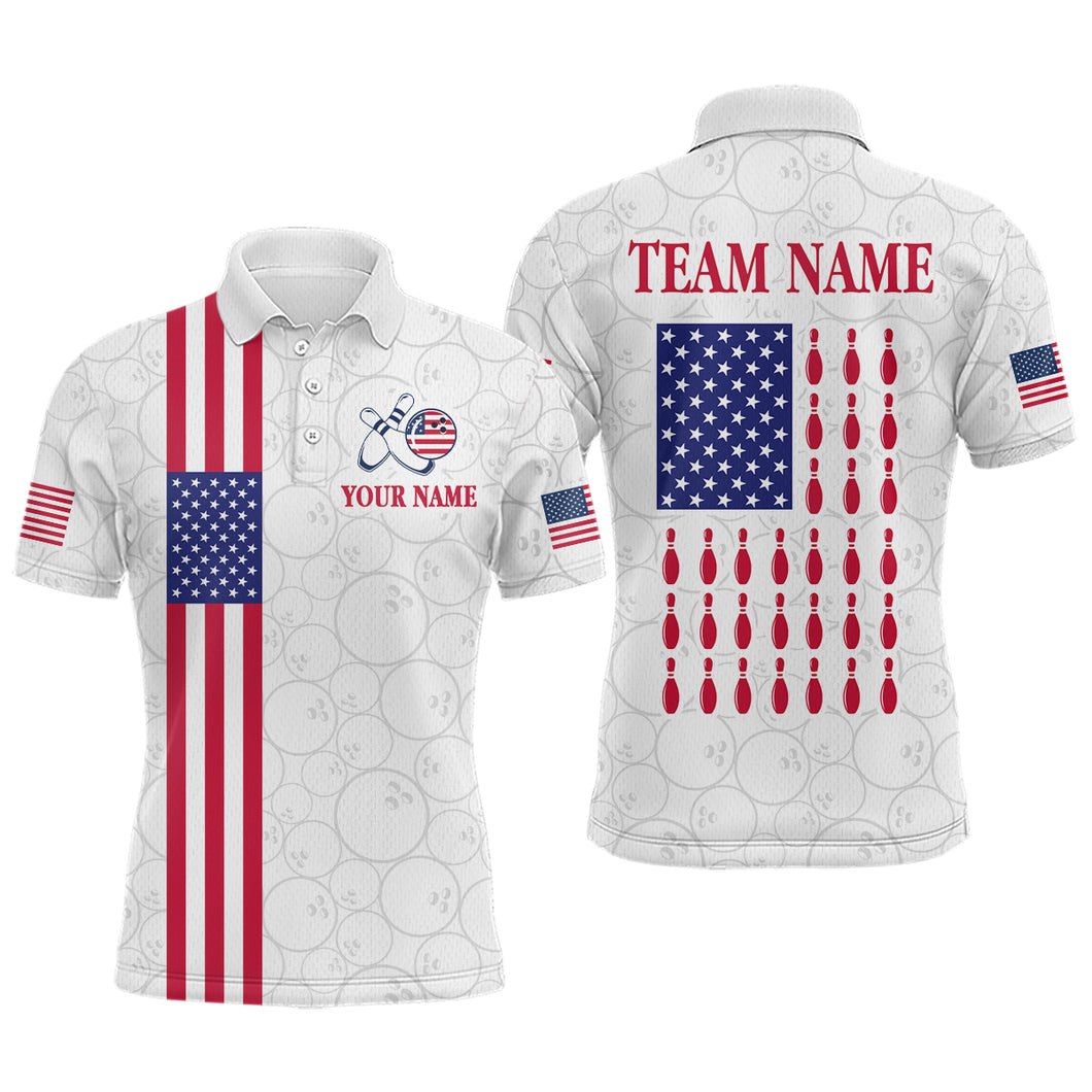 Patriotic Bowling Shirt for Men Women Team Custom White Bowling Polo & 1/4 Zip Shirt MBL23