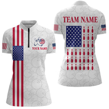 Load image into Gallery viewer, Patriotic Bowling Shirt for Men Women Team Custom White Bowling Polo &amp; 1/4 Zip Shirt MBL23