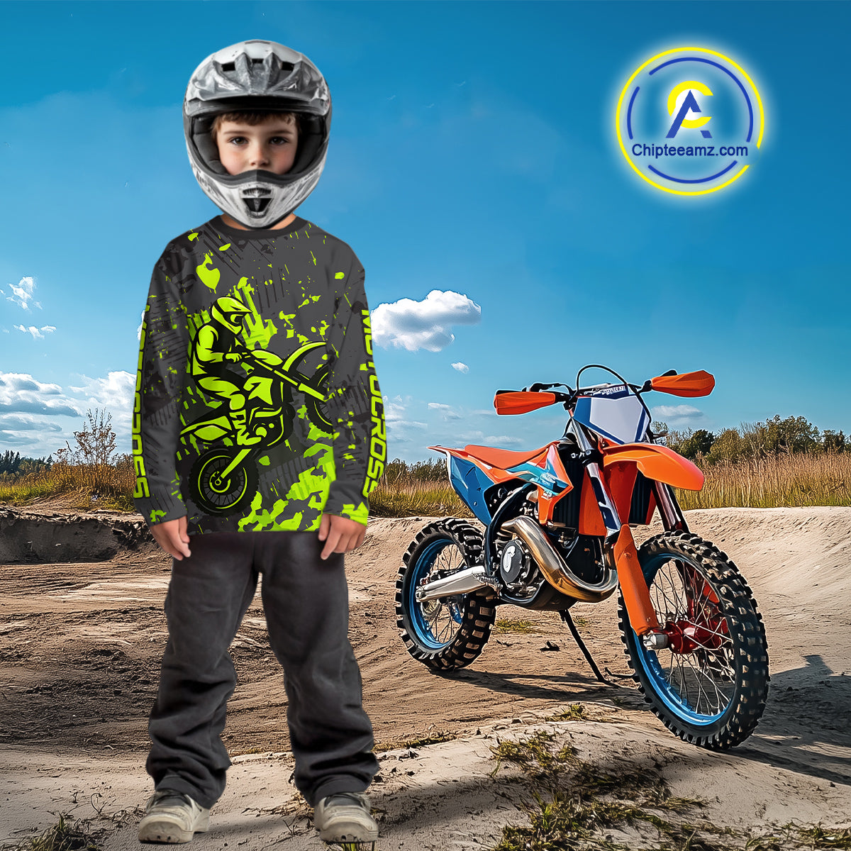 Custom Grunge Motocross Jersey Green Dirt Bike Shirts for Kid Adult Off Road Jersey XM390