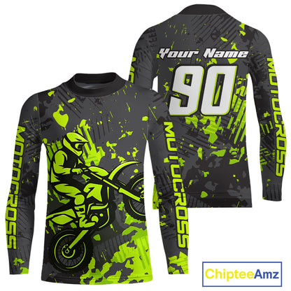 Custom Grunge Motocross Jersey Green Dirt Bike Shirts for Kid Adult Off Road Jersey XM390