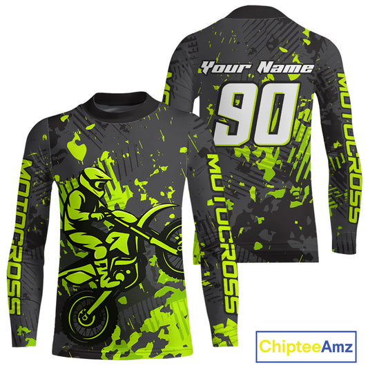 Custom Grunge Motocross Jersey Green Dirt Bike Shirts for Kid Adult Off Road Jersey XM390