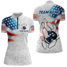 Load image into Gallery viewer, American Bowling Shirt Patriotic Bowling Shirts for Men Women Bowling Polo 1/4 Zip Shirt MBL26