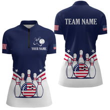 Load image into Gallery viewer, Patriotic Blue Bowling Shirt for Men Women Team Custom Bowling Polo &amp; 1/4 Zip Shirt MBL30