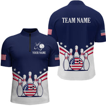 Load image into Gallery viewer, Patriotic Blue Bowling Shirt for Men Women Team Custom Bowling Polo &amp; 1/4 Zip Shirt MBL30