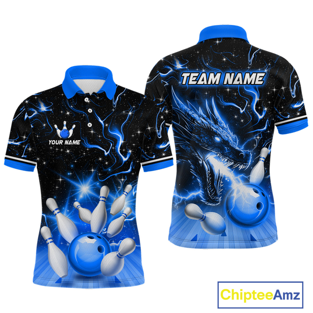 Blue Dragon Flaming Bowling Shirt for Men and Women Custom Bowling Jersey for Team MBL87