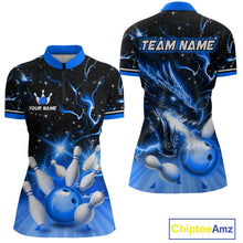 Load image into Gallery viewer, Blue Dragon Flaming Bowling Shirt for Men and Women Custom Bowling Jersey for Team MBL87