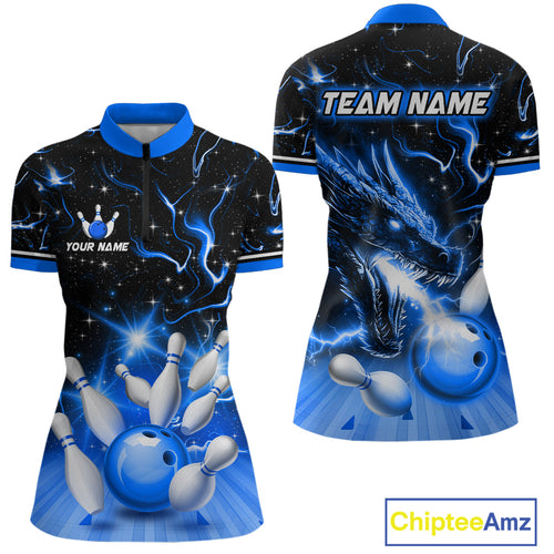 Blue Dragon Flaming Bowling Shirt for Men and Women Custom Bowling Jersey for Team MBL87