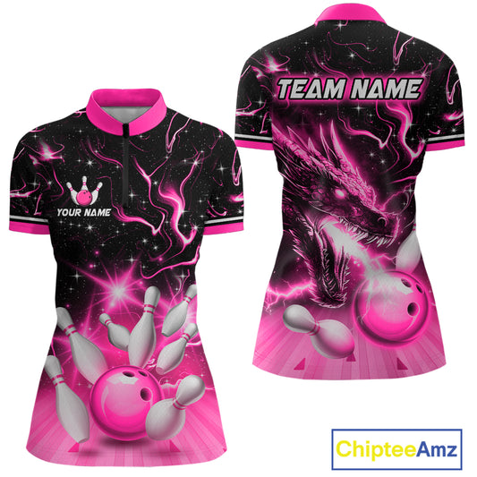 Pink Dragon Flaming Bowling Shirt for Men and Women Custom Bowling Jersey for Team MBL87