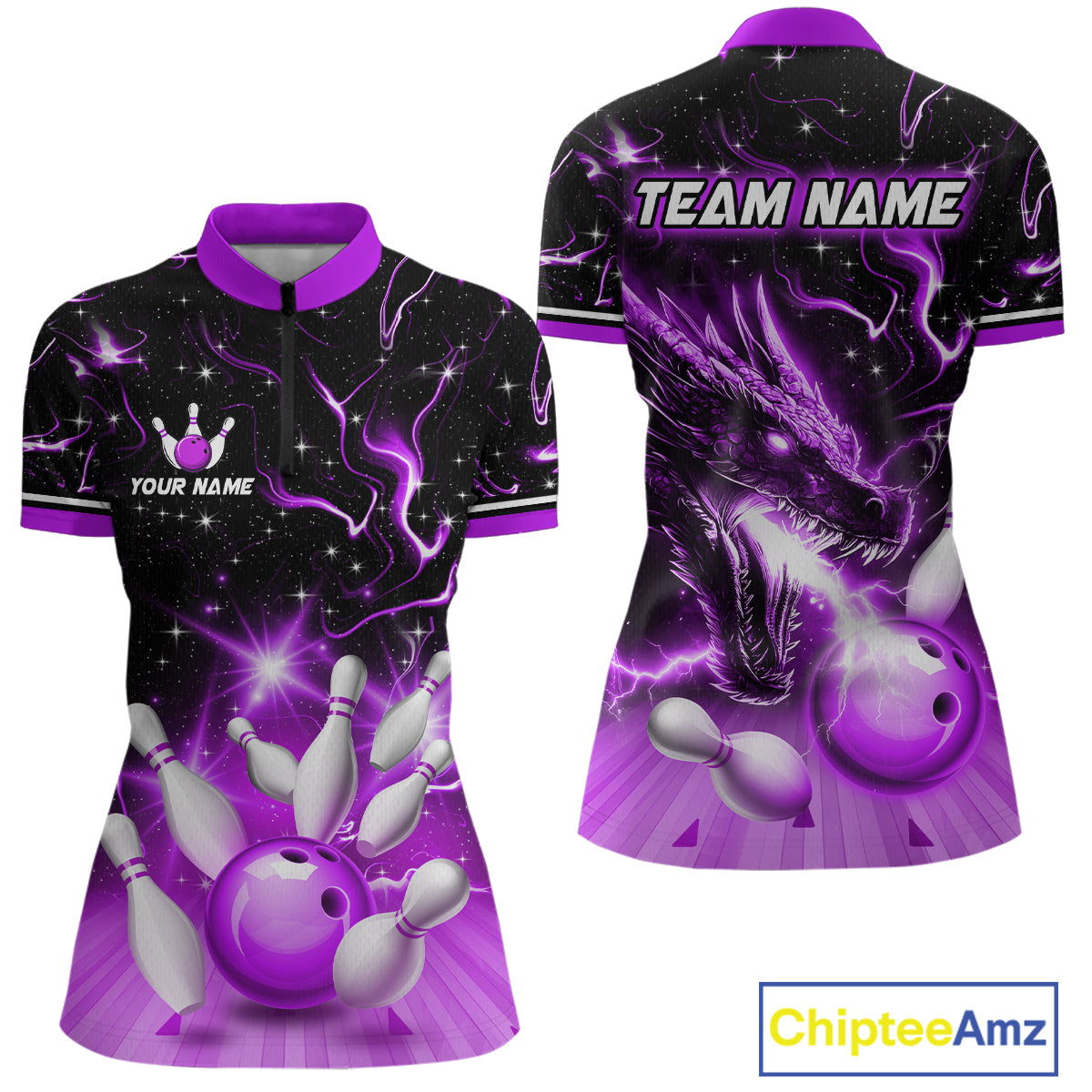 Purple Dragon Flaming Bowling Shirt for Men and Women Custom Bowling Jersey for Team MBL87