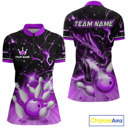 Purple Dragon Flaming Bowling Shirt for Men and Women Custom Bowling Jersey for Team MBL87