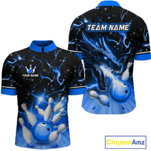 Load image into Gallery viewer, Blue Dragon Flaming Bowling Shirt for Men and Women Custom Bowling Jersey for Team MBL87