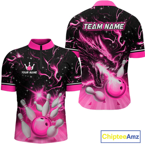 Pink Dragon Flaming Bowling Shirt for Men and Women Custom Bowling Jersey for Team MBL87