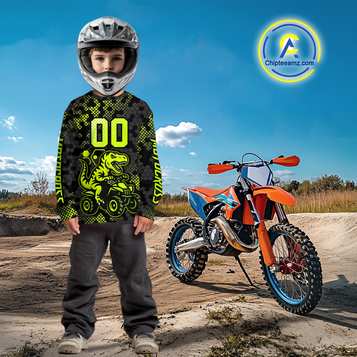 Dinosaur ATV Racing Jersey Custom Green ATV Motocross Shirt Kid Adult ATV Jersey MX133