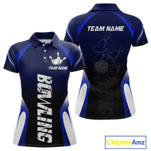 Load image into Gallery viewer, Custom Blue Bowling Shirt for Men Women Team Bowling Jerseys Polo 1/4 Zip MBL106