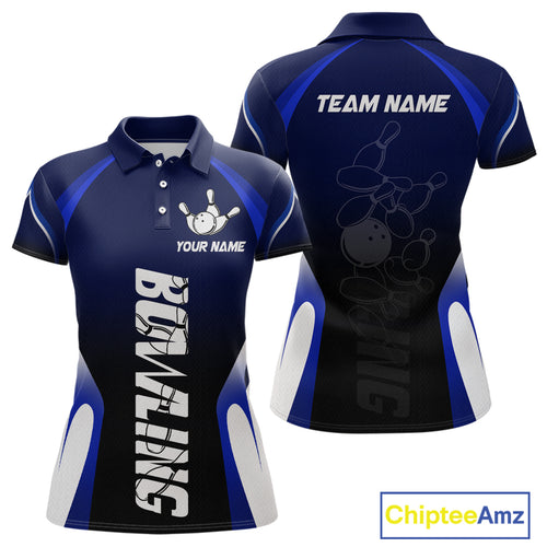 Custom Blue Bowling Shirt for Men Women Team Bowling Jerseys Polo 1/4 Zip MBL106