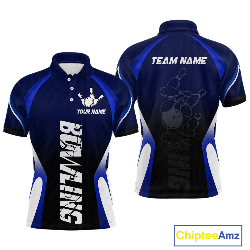Custom Blue Bowling Shirt for Men Women Team Bowling Jerseys Polo 1/4 Zip MBL106