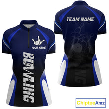 Load image into Gallery viewer, Custom Blue Bowling Shirt for Men Women Team Bowling Jerseys Polo 1/4 Zip MBL106