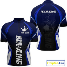 Load image into Gallery viewer, Custom Blue Bowling Shirt for Men Women Team Bowling Jerseys Polo 1/4 Zip MBL106