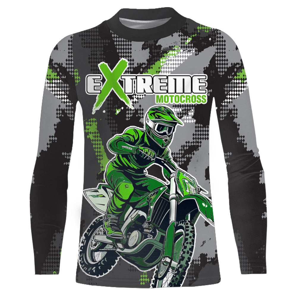 Motocross Racing Jersey Grey Green UPF30+ Dirt Bike Off-Road Shirt Men Kid Motorcycle XM182