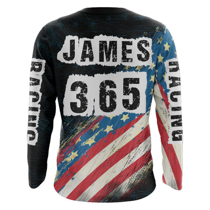 Motocross Jersey UPF30+ American Flag Dirt Bike Racing Shirt Off-Road Rider Racewear Long Sleeves XM70