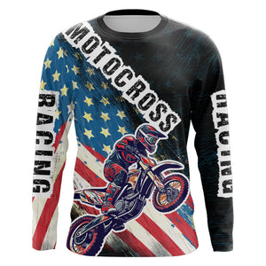 Motocross Jersey UPF30+ American Flag Dirt Bike Racing Shirt Off-Road Rider Racewear Long Sleeves XM70