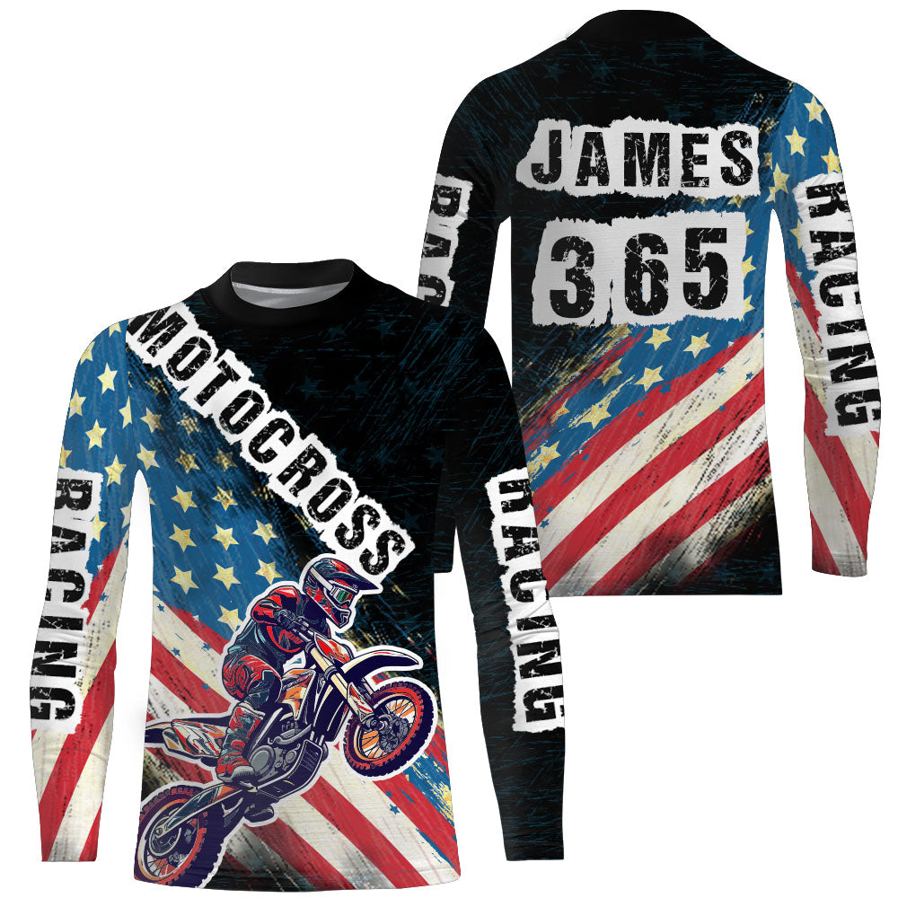Motocross Jersey UPF30+ American Flag Dirt Bike Racing Shirt Off-Road Rider Racewear Long Sleeves XM70