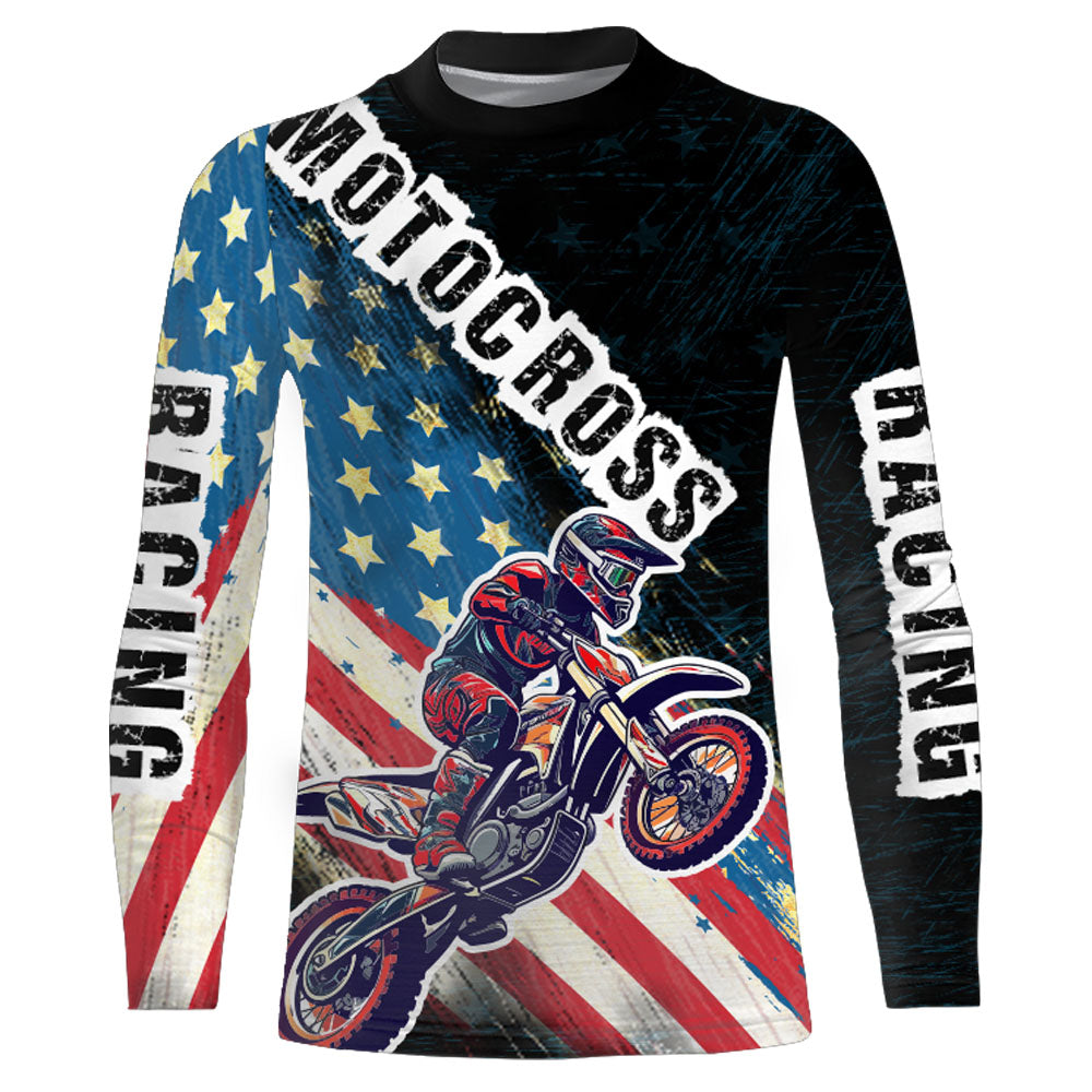 Motocross Jersey UPF30+ American Flag Dirt Bike Racing Shirt Off-Road Rider Racewear Long Sleeves XM70