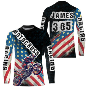 Motocross Jersey UPF30+ American Flag Dirt Bike Racing Shirt Off-Road Rider Racewear Long Sleeves XM70