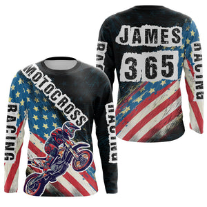 Motocross Jersey UPF30+ American Flag Dirt Bike Racing Shirt Off-Road Rider Racewear Long Sleeves XM70