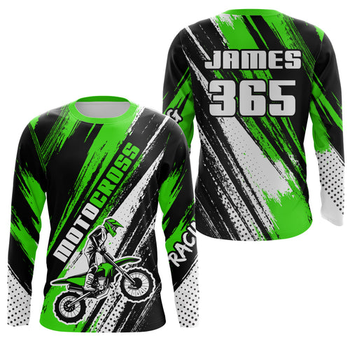 Motocross Racing Jersey Youth Men Kid UPF30+ Green Dirt Bike Shirt Racing Off-Road Jersey XM213