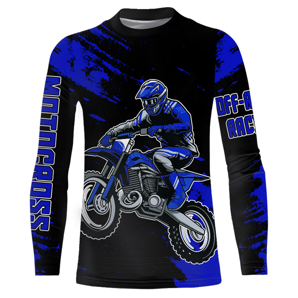 Motocross Jersey Youth Men Kid UPF30+ Blue Racing Dirt Bike Riding Jersey Motorcycle XM225