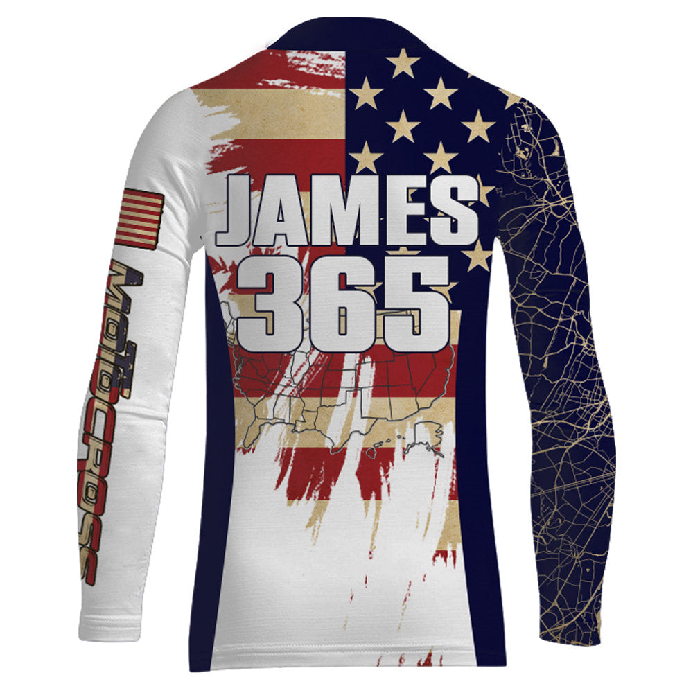 Motocross Racing Jersey UPF30+ American Flag Dirt Bike Shirt Kid Men Women Map US Patriotic XM102