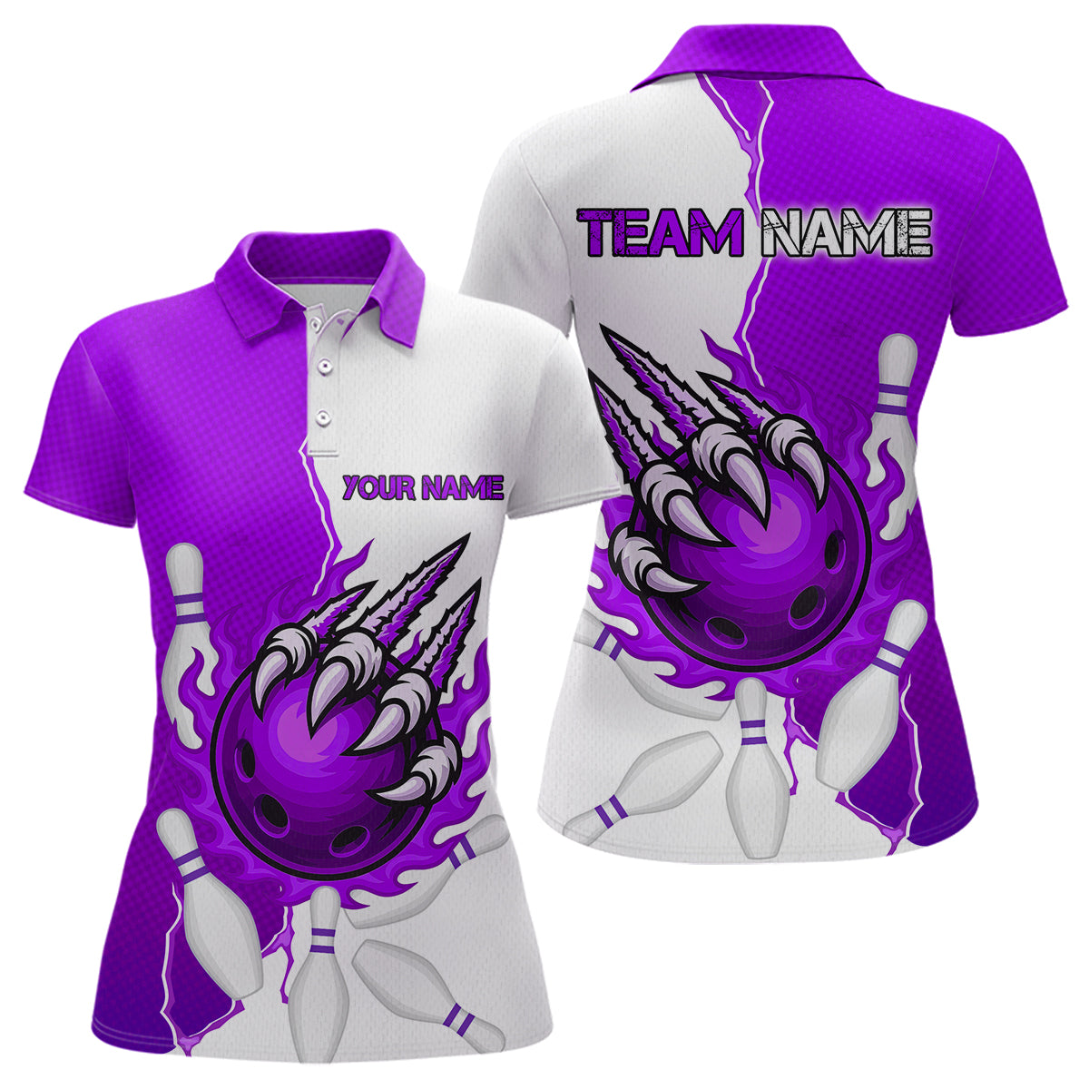 Custom Sharp Claws Bowling Shirt Purple Men Women Team Bowling Flaming Jerseys MBL91