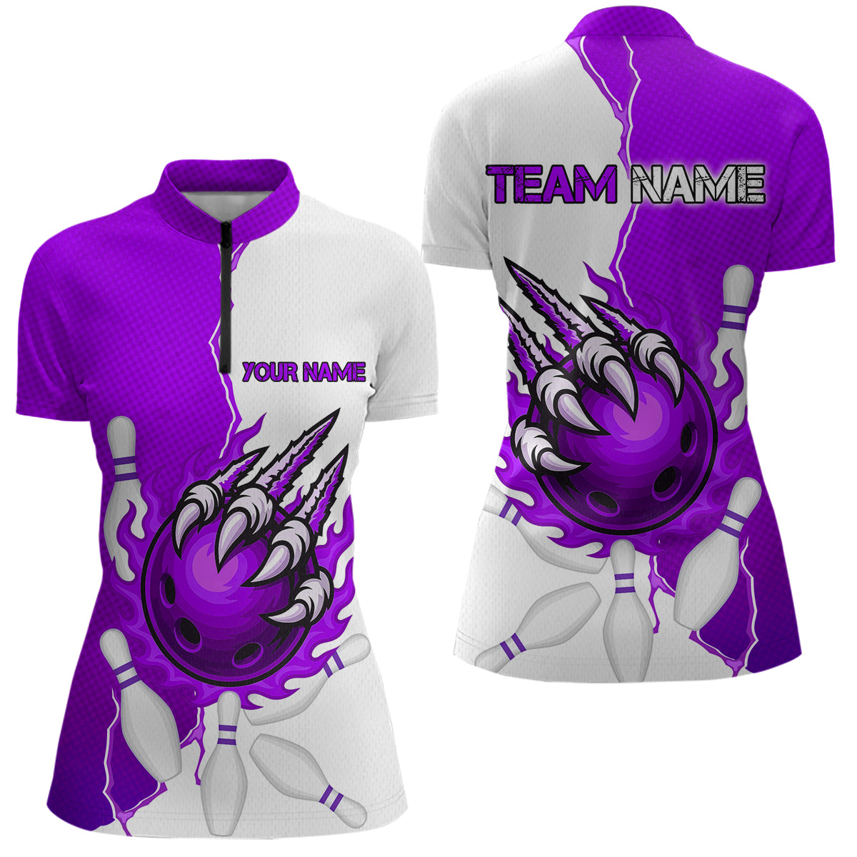 Custom Sharp Claws Bowling Shirt Purple Men Women Team Bowling Flaming Jerseys MBL91